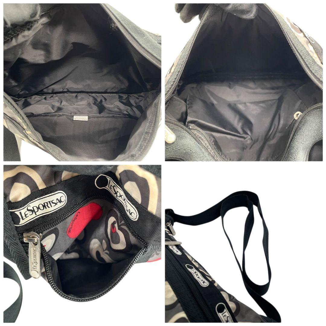 レスポートサック　ショルダーバッグ　グレー　総柄　リンゴ　斜め掛け可　T4　ナイロン　LeSportsac　ロゴ　レッド