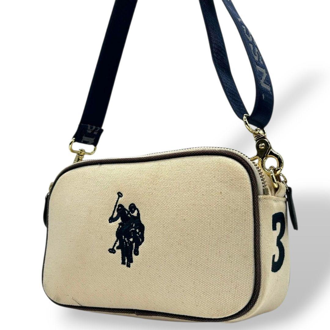 ユーエスポロアッスン ショルダーバッグ アイボリー ネイビー ロゴ刺繍 斜め掛け可 キャンバス ゴールド金具 s76 U.S. POLO ASSN. オシャレ 本物保証 鑑定済 スピード発送