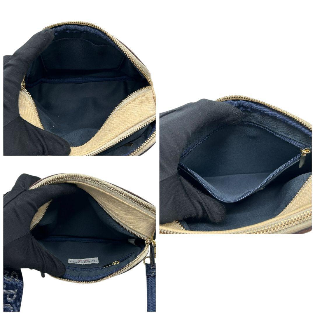 ユーエスポロアッスン ショルダーバッグ アイボリー ネイビー ロゴ刺繍 斜め掛け可 キャンバス ゴールド金具 s76 U.S. POLO ASSN. オシャレ 本物保証 鑑定済 スピード発送