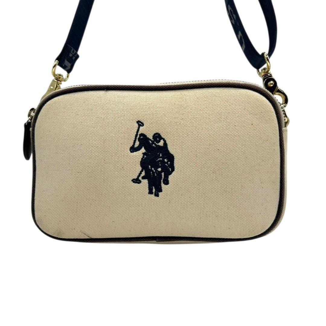 ユーエスポロアッスン ショルダーバッグ アイボリー ネイビー ロゴ刺繍 斜め掛け可 キャンバス ゴールド金具 s76 U.S. POLO ASSN. オシャレ 本物保証 鑑定済 スピード発送