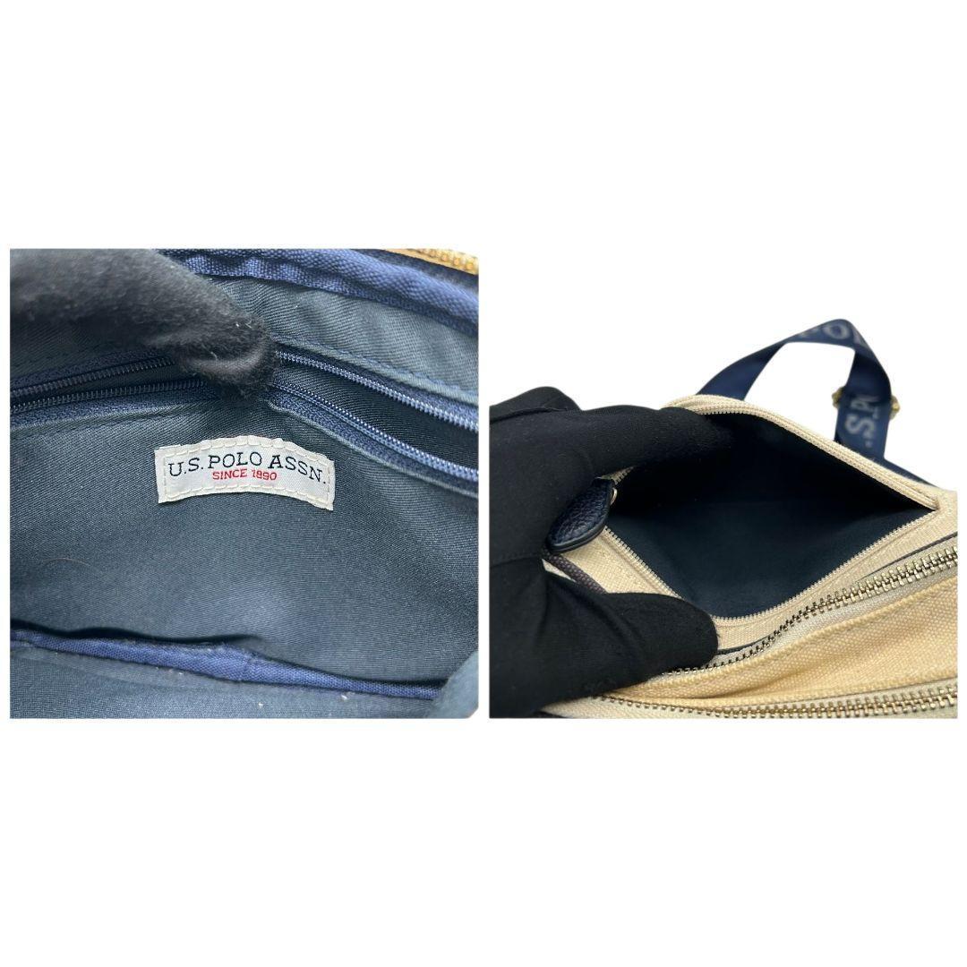 ユーエスポロアッスン ショルダーバッグ アイボリー ネイビー ロゴ刺繍 斜め掛け可 キャンバス ゴールド金具 s76 U.S. POLO ASSN. オシャレ 本物保証 鑑定済 スピード発送
