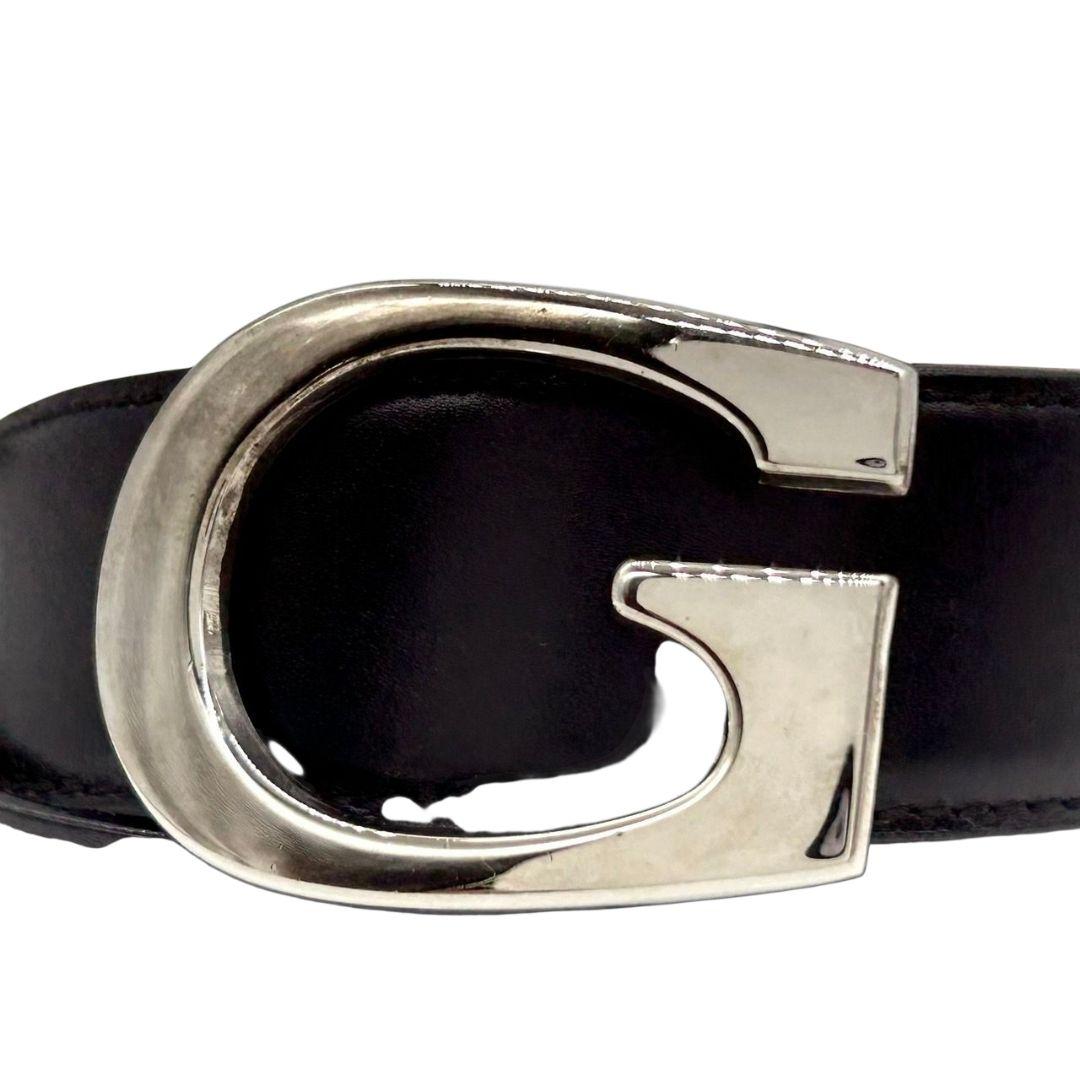 美品 グッチ ベルト 黒 ブラック 茶 ブラウン Gロゴバックル PX-3 レザー 本革 シルバー金具 バイカラー 036-2192-0956-5 高級 ブランド GUCCI