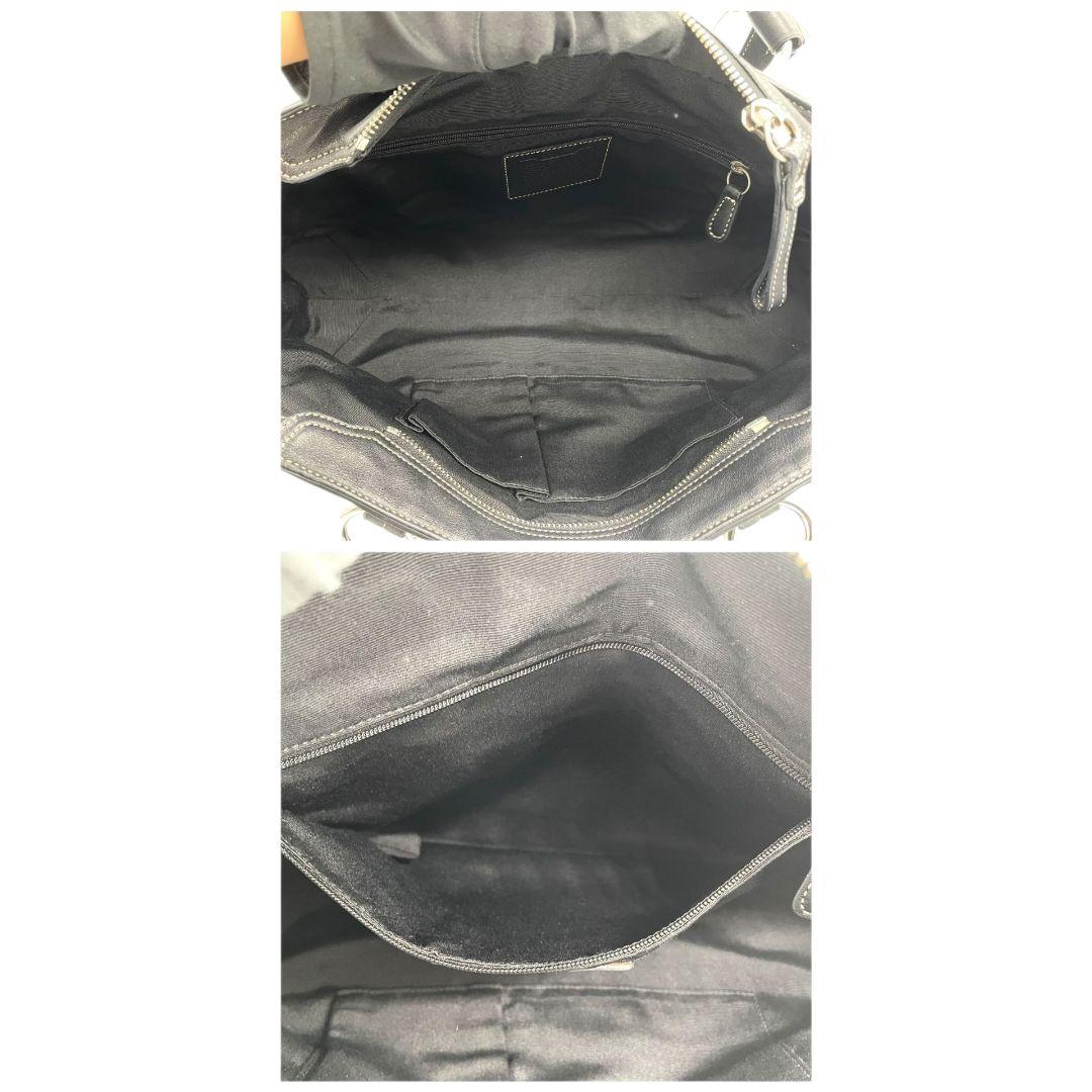 COACH コーチ ハンドバッグ トート 黒 ブラック レザー 本革 ワンショルダー 肩掛け可 シルバー金具 ロゴ T2