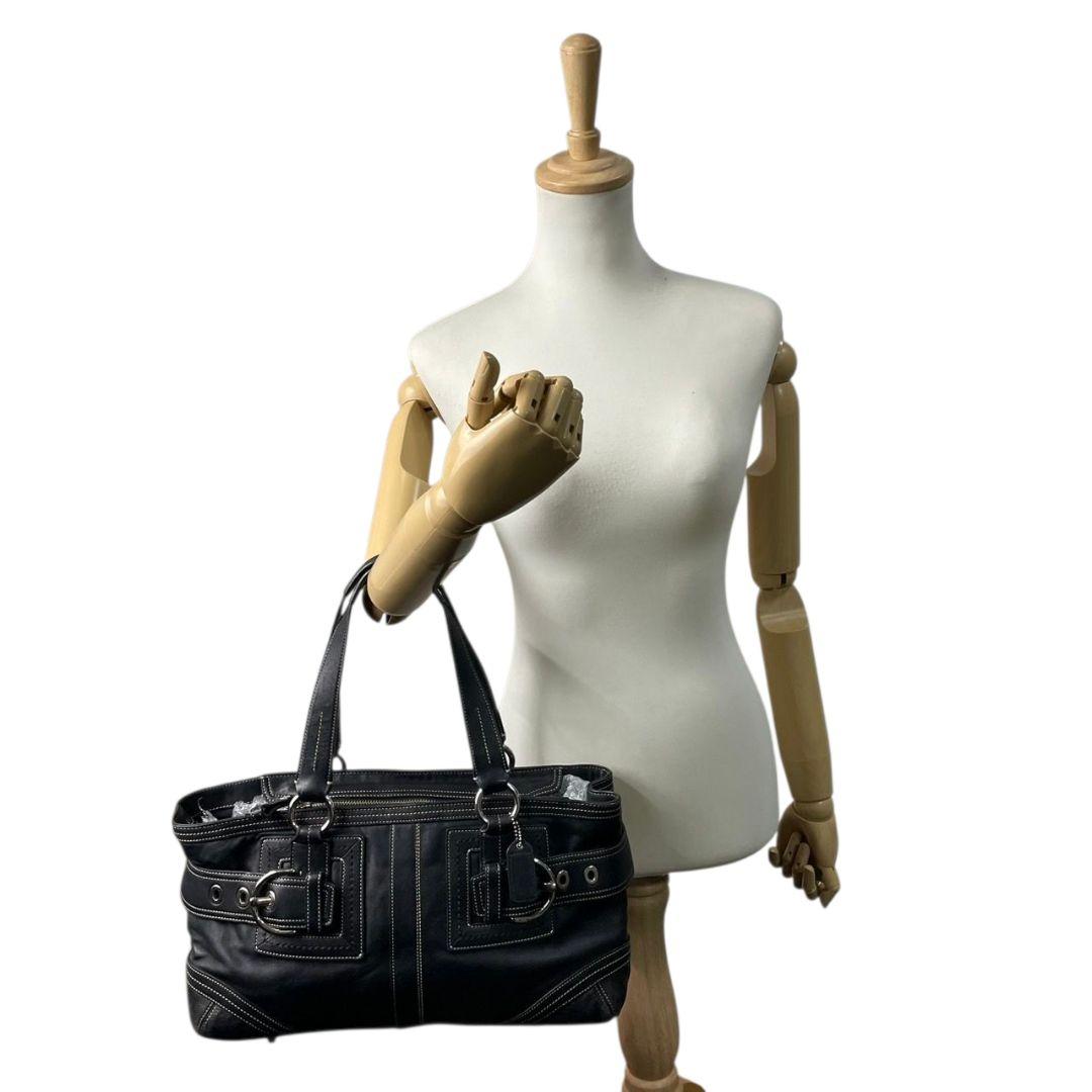 COACH コーチ ハンドバッグ トート 黒 ブラック レザー 本革 ワンショルダー 肩掛け可 シルバー金具 ロゴ T2