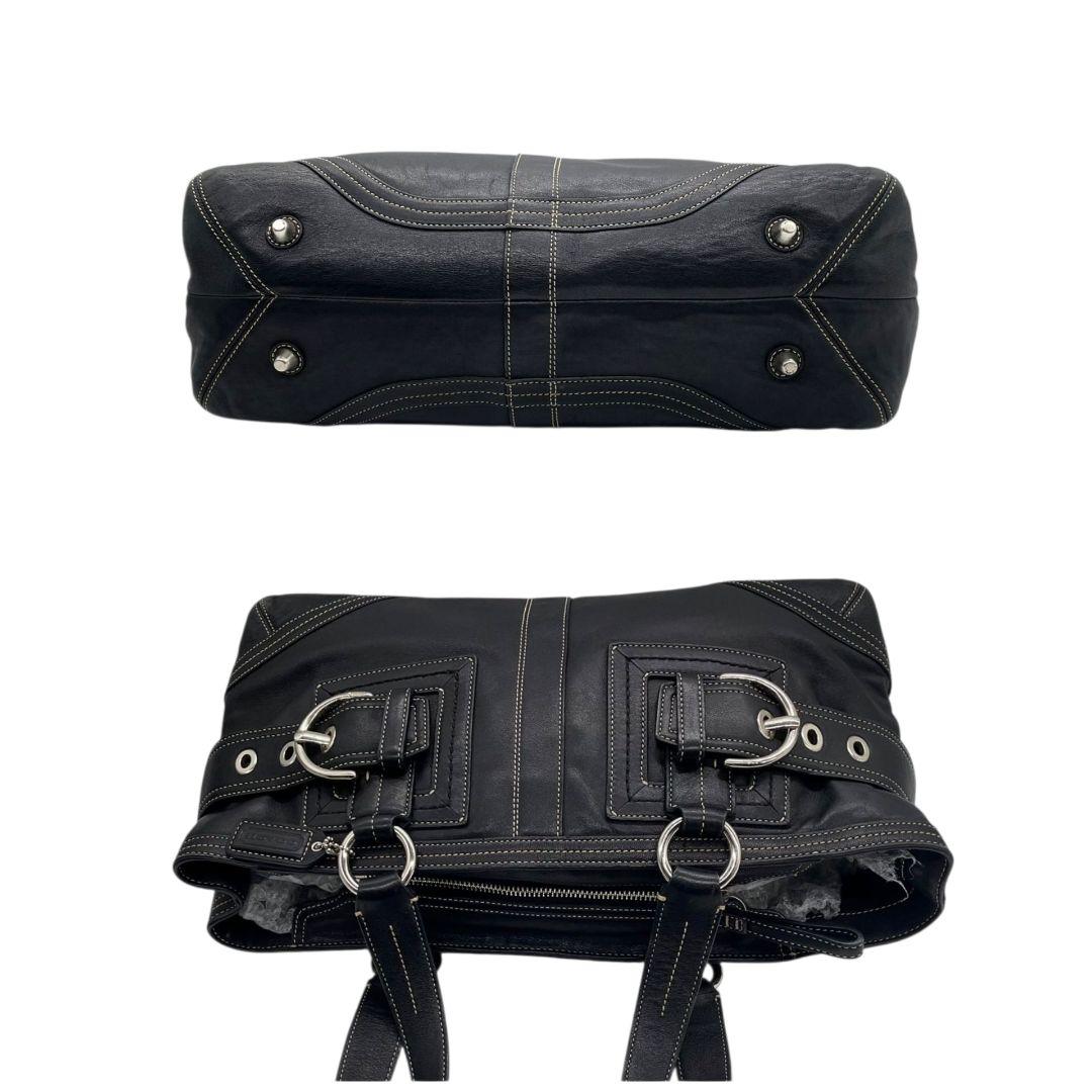 COACH コーチ ハンドバッグ トート 黒 ブラック レザー 本革 ワンショルダー 肩掛け可 シルバー金具 ロゴ T2