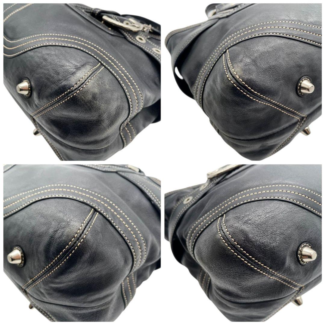 COACH コーチ ハンドバッグ トート 黒 ブラック レザー 本革 ワンショルダー 肩掛け可 シルバー金具 ロゴ T2