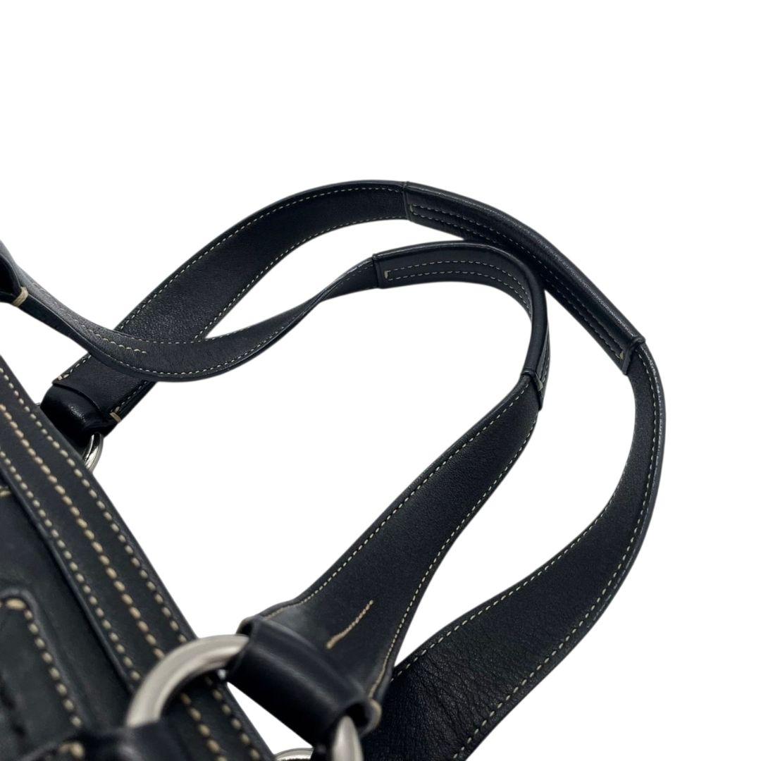 COACH コーチ ハンドバッグ トート 黒 ブラック レザー 本革 ワンショルダー 肩掛け可 シルバー金具 ロゴ T2