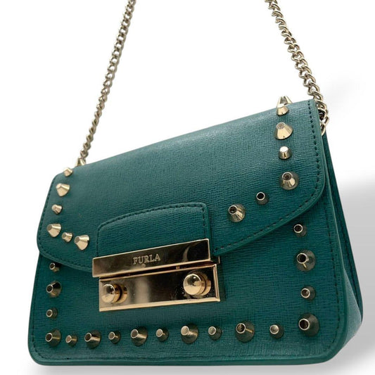 フルラ FURLA ショルダーバッグ 緑 グリーン メトロポリス 斜め掛け可 レザー 本革 チェーン フラップ ゴールド金具 ロゴプレート s12 レディース