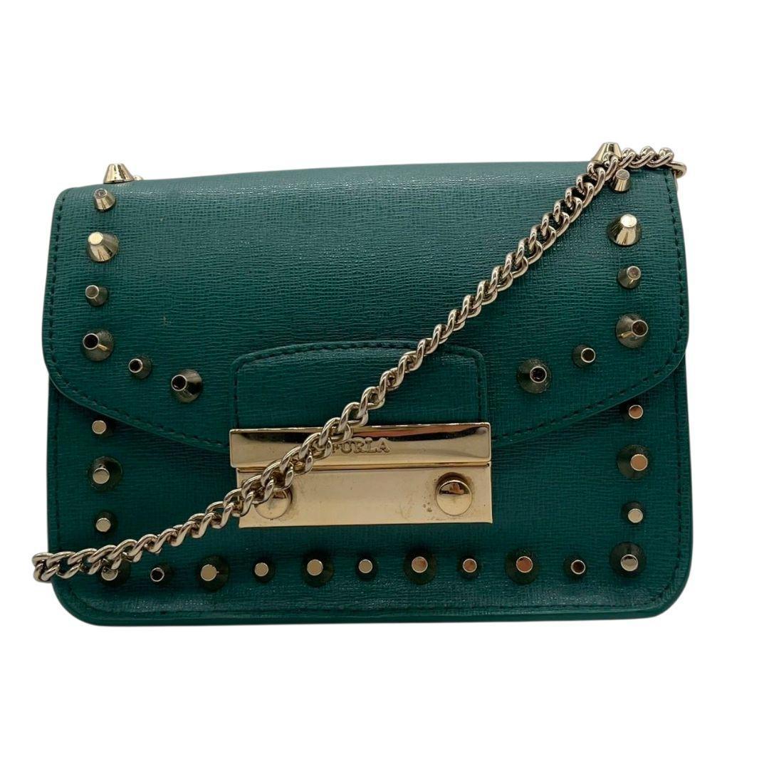 フルラ FURLA ショルダーバッグ 緑 グリーン メトロポリス 斜め掛け可 レザー 本革 チェーン フラップ ゴールド金具 ロゴプレート s12 レディース