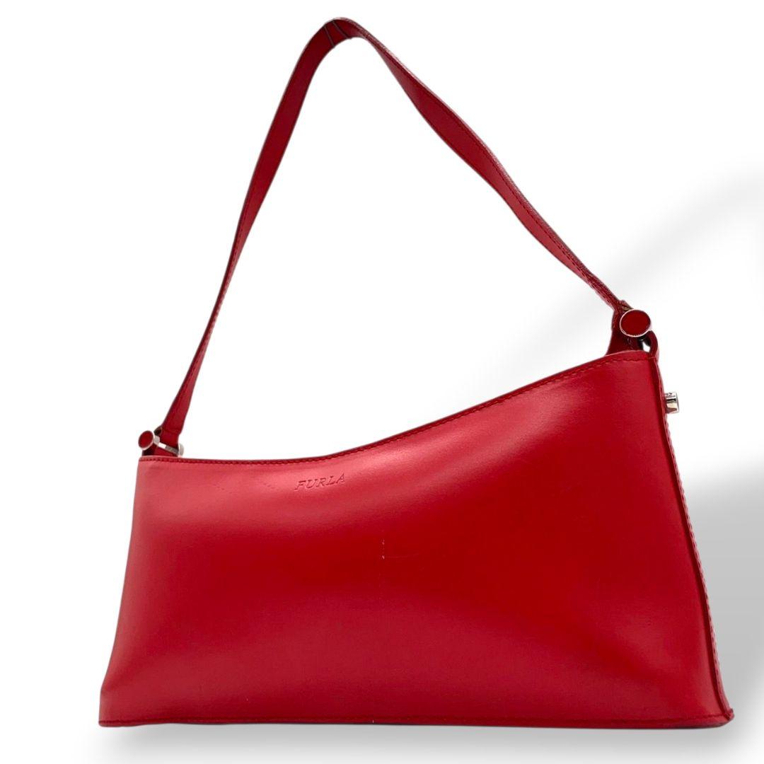 フルラ FURLA ハンドバッグ 赤 レッド ロゴ ワンショルダー トートバッグ レザー 本革 肩掛け可 シルバー金具 ロゴプレート T1 レディース