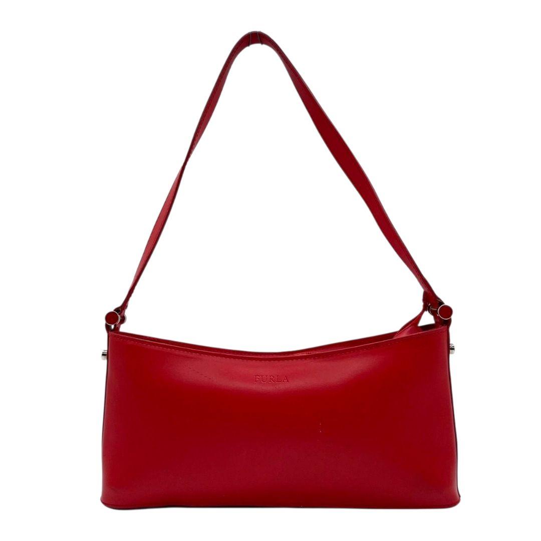 フルラ FURLA ハンドバッグ 赤 レッド ロゴ ワンショルダー トートバッグ レザー 本革 肩掛け可 シルバー金具 ロゴプレート T1 レディース