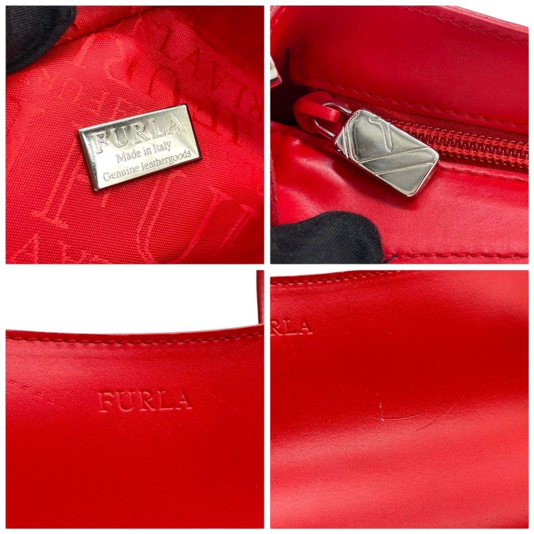 フルラ FURLA ハンドバッグ 赤 レッド ロゴ ワンショルダー トートバッグ レザー 本革 肩掛け可 シルバー金具 ロゴプレート T1 レディース