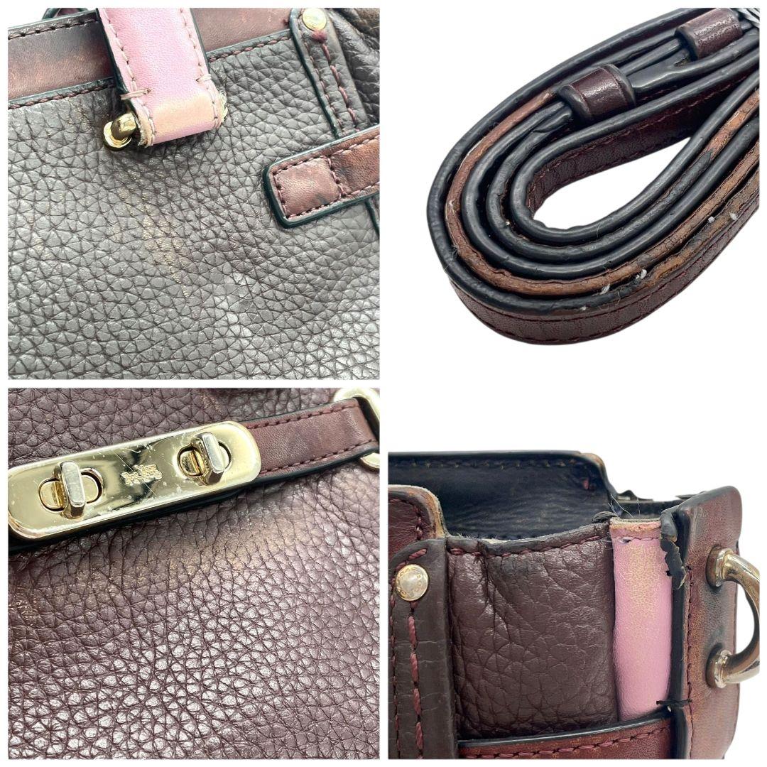 コーチ ハンドバッグ 茶 ターンロック バイカラー 2way 斜め掛け可 s9 ショルダーバッグ トートバッグ レザー 本革 ブラウン パープル ピンク ゴールド金具 COACH