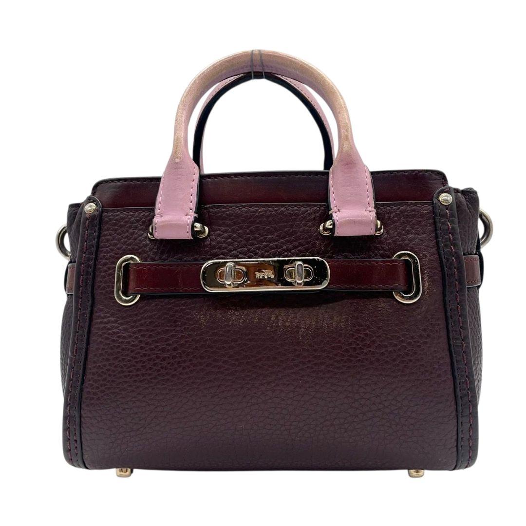 コーチ ハンドバッグ 茶 ターンロック バイカラー 2way 斜め掛け可 s9 ショルダーバッグ トートバッグ レザー 本革 ブラウン パープル ピンク ゴールド金具 COACH