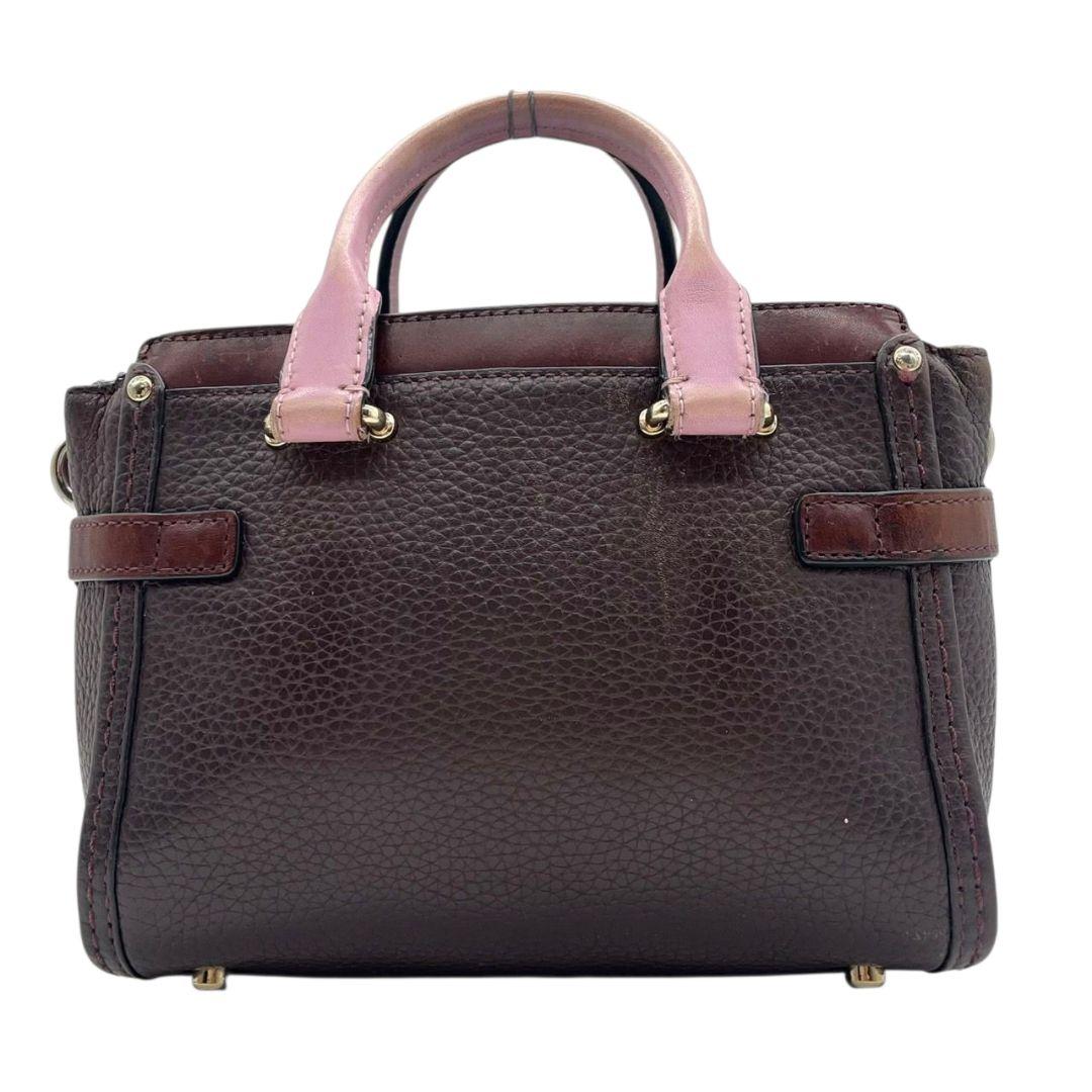 コーチ ハンドバッグ 茶 ターンロック バイカラー 2way 斜め掛け可 s9 ショルダーバッグ トートバッグ レザー 本革 ブラウン パープル ピンク ゴールド金具 COACH