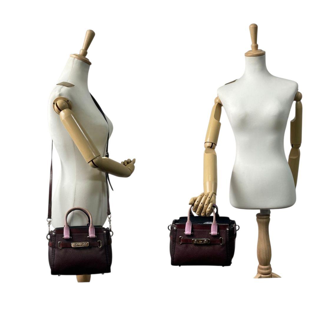 コーチ ハンドバッグ 茶 ターンロック バイカラー 2way 斜め掛け可 s9 ショルダーバッグ トートバッグ レザー 本革 ブラウン パープル ピンク ゴールド金具 COACH