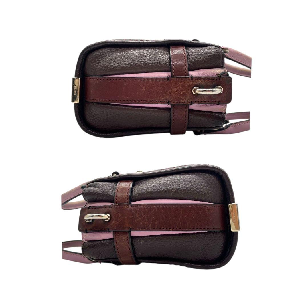 コーチ ハンドバッグ 茶 ターンロック バイカラー 2way 斜め掛け可 s9 ショルダーバッグ トートバッグ レザー 本革 ブラウン パープル ピンク ゴールド金具 COACH