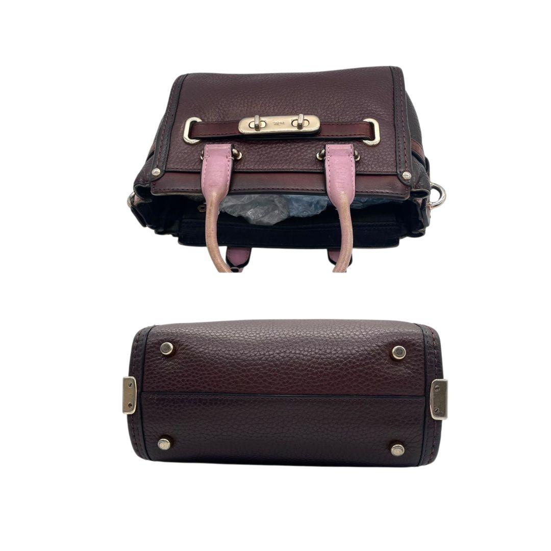 コーチ ハンドバッグ 茶 ターンロック バイカラー 2way 斜め掛け可 s9 ショルダーバッグ トートバッグ レザー 本革 ブラウン パープル ピンク ゴールド金具 COACH