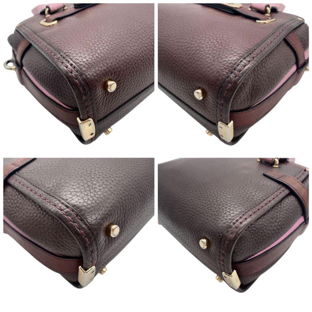 コーチ ハンドバッグ 茶 ターンロック バイカラー 2way 斜め掛け可 s9 ショルダーバッグ トートバッグ レザー 本革 ブラウン パープル ピンク ゴールド金具 COACH