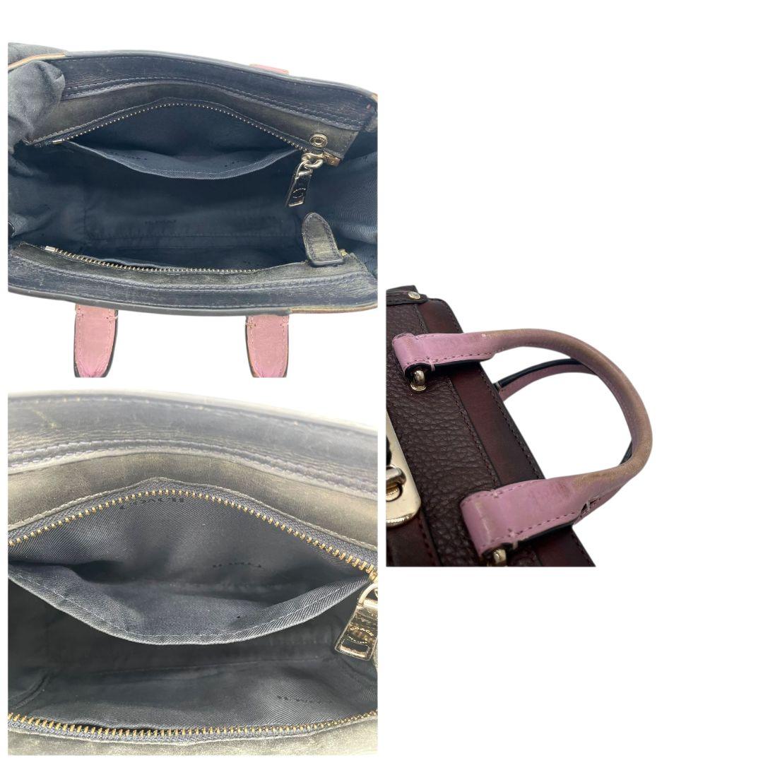 コーチ ハンドバッグ 茶 ターンロック バイカラー 2way 斜め掛け可 s9 ショルダーバッグ トートバッグ レザー 本革 ブラウン パープル ピンク ゴールド金具 COACH