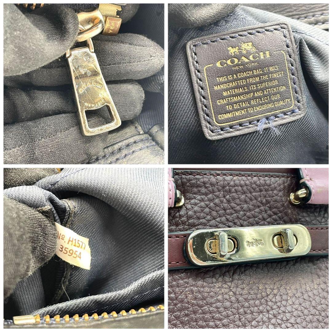 コーチ ハンドバッグ 茶 ターンロック バイカラー 2way 斜め掛け可 s9 ショルダーバッグ トートバッグ レザー 本革 ブラウン パープル ピンク ゴールド金具 COACH