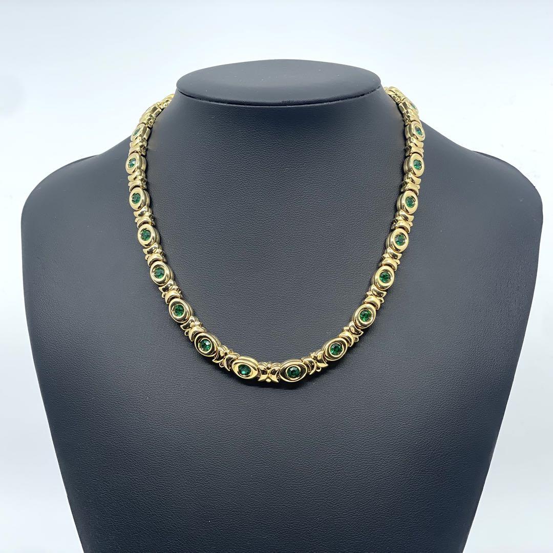 美品 ニナリッチ NINARICCI ゴールド チェーンネックレス グリーンストーン 高級 冠婚葬祭 フォーマル アクセサリー ロゴ刻印 レディース