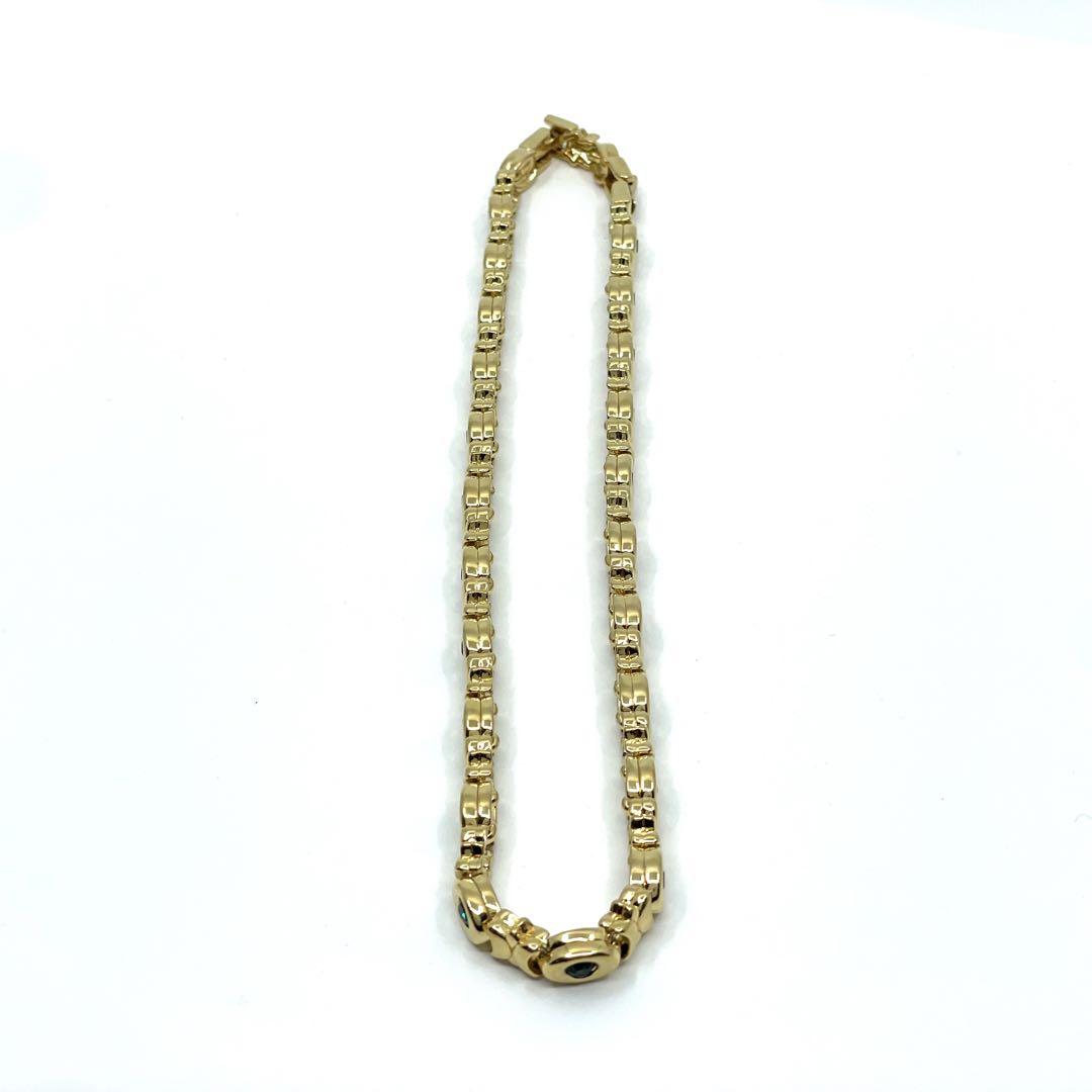 美品 ニナリッチ NINARICCI ゴールド チェーンネックレス グリーンストーン 高級 冠婚葬祭 フォーマル アクセサリー ロゴ刻印 レディース