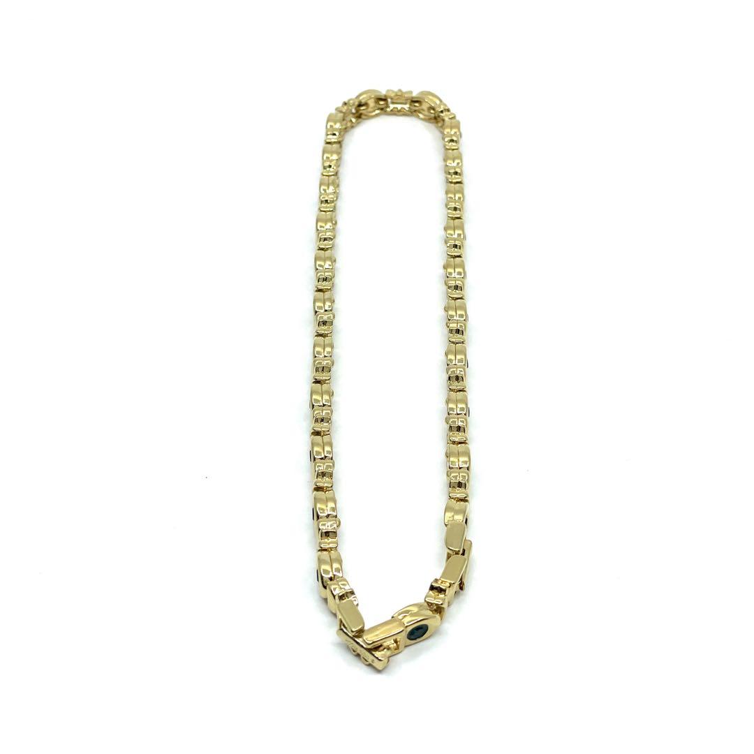 美品 ニナリッチ NINARICCI ゴールド チェーンネックレス グリーンストーン 高級 冠婚葬祭 フォーマル アクセサリー ロゴ刻印 レディース