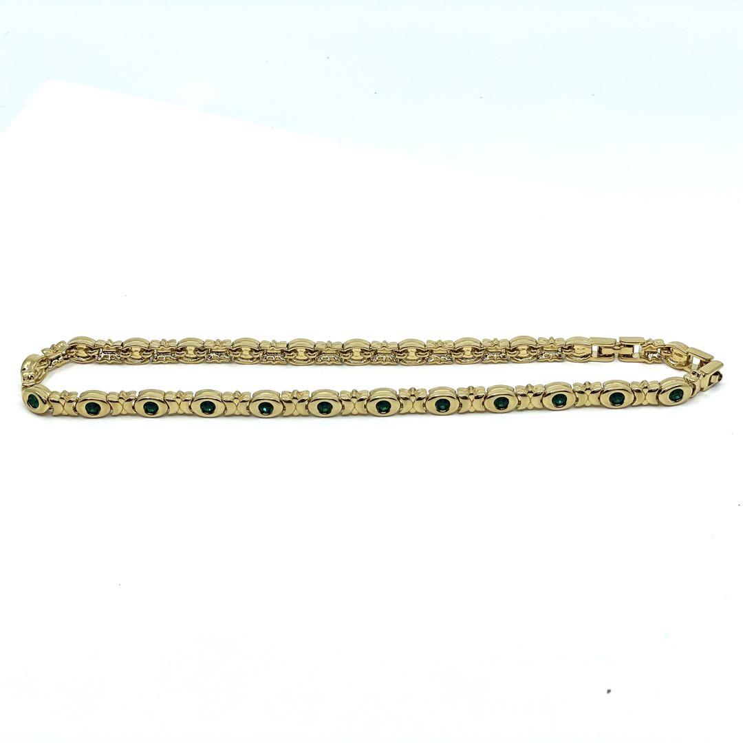 美品 ニナリッチ NINARICCI ゴールド チェーンネックレス グリーンストーン 高級 冠婚葬祭 フォーマル アクセサリー ロゴ刻印 レディース