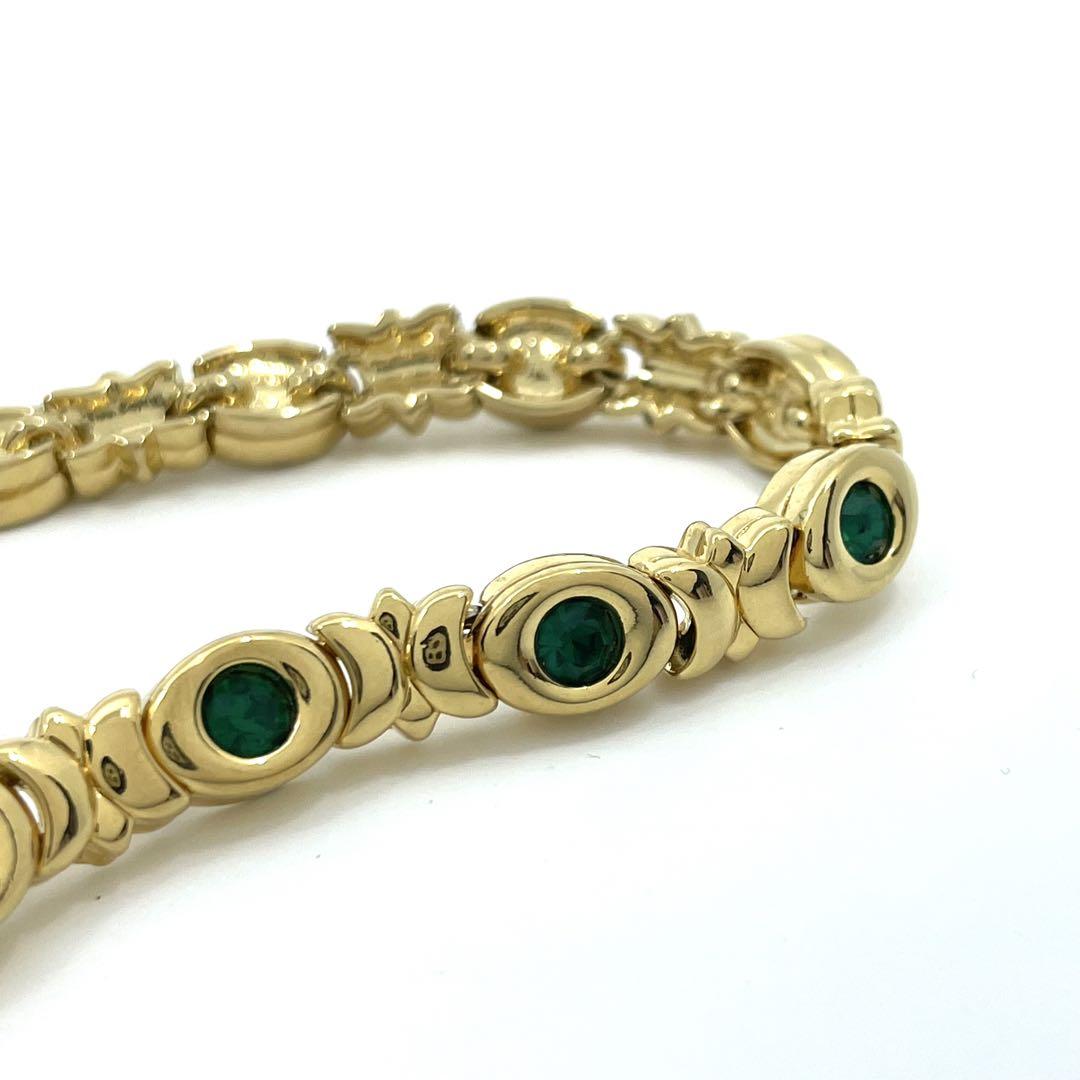 美品 ニナリッチ NINARICCI ゴールド チェーンネックレス グリーンストーン 高級 冠婚葬祭 フォーマル アクセサリー ロゴ刻印 レディース