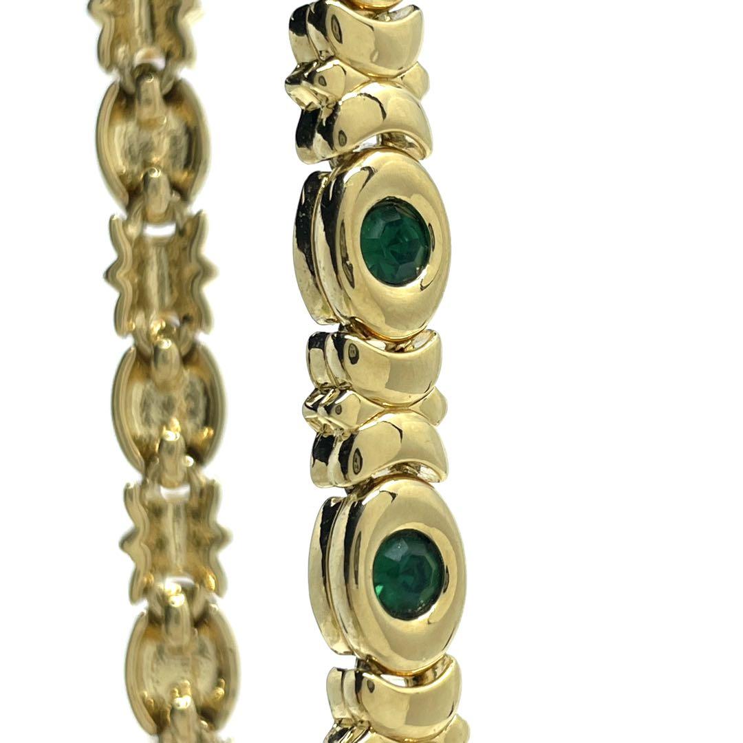 美品 ニナリッチ NINARICCI ゴールド チェーンネックレス グリーンストーン 高級 冠婚葬祭 フォーマル アクセサリー ロゴ刻印 レディース