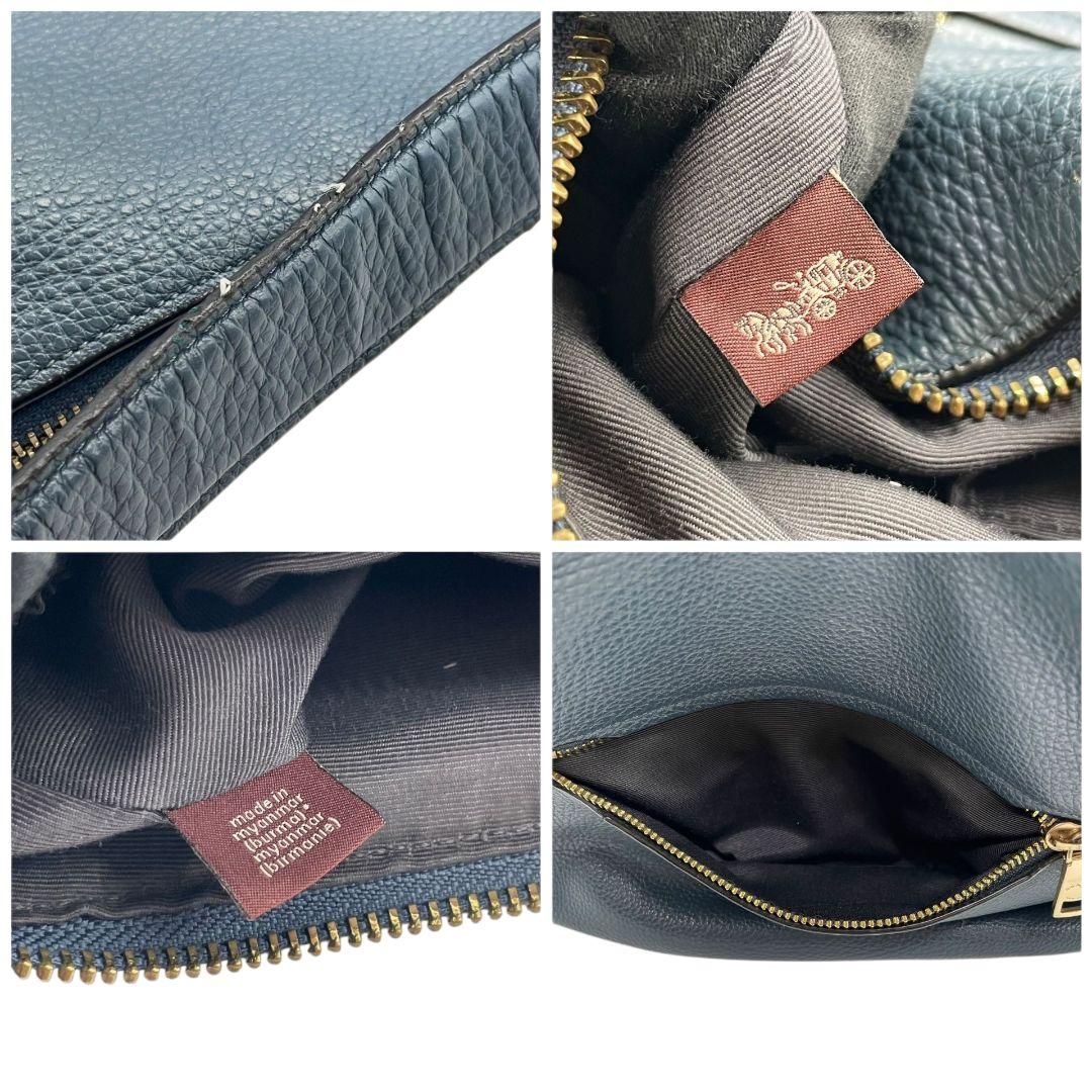 コーチ ハンドバッグ 紺 ネイビー ブルー スタッズ 2way ワンショルダー A4収納 トートバッグ ショルダーバッグ 斜め掛け可 肩掛け可 本革 レザー u14 COACH