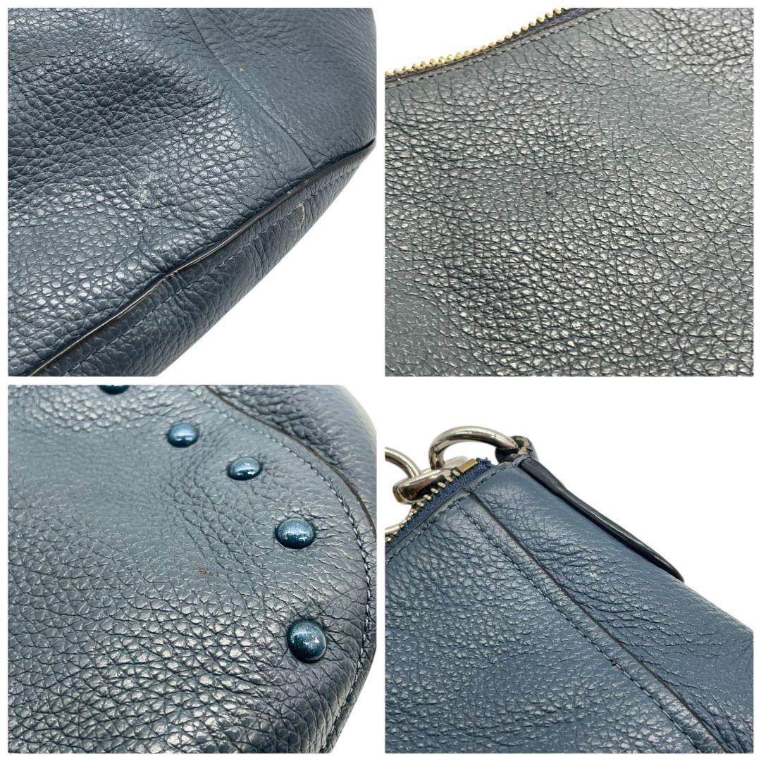 コーチ ハンドバッグ 紺 ネイビー ブルー スタッズ 2way ワンショルダー A4収納 トートバッグ ショルダーバッグ 斜め掛け可 肩掛け可 本革 レザー u14 COACH