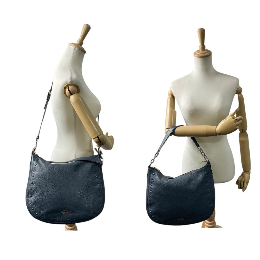 コーチ ハンドバッグ 紺 ネイビー ブルー スタッズ 2way ワンショルダー A4収納 トートバッグ ショルダーバッグ 斜め掛け可 肩掛け可 本革 レザー u14 COACH