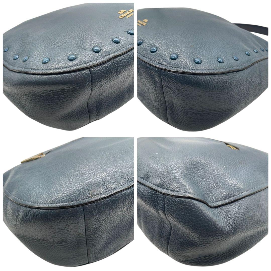 コーチ ハンドバッグ 紺 ネイビー ブルー スタッズ 2way ワンショルダー A4収納 トートバッグ ショルダーバッグ 斜め掛け可 肩掛け可 本革 レザー u14 COACH