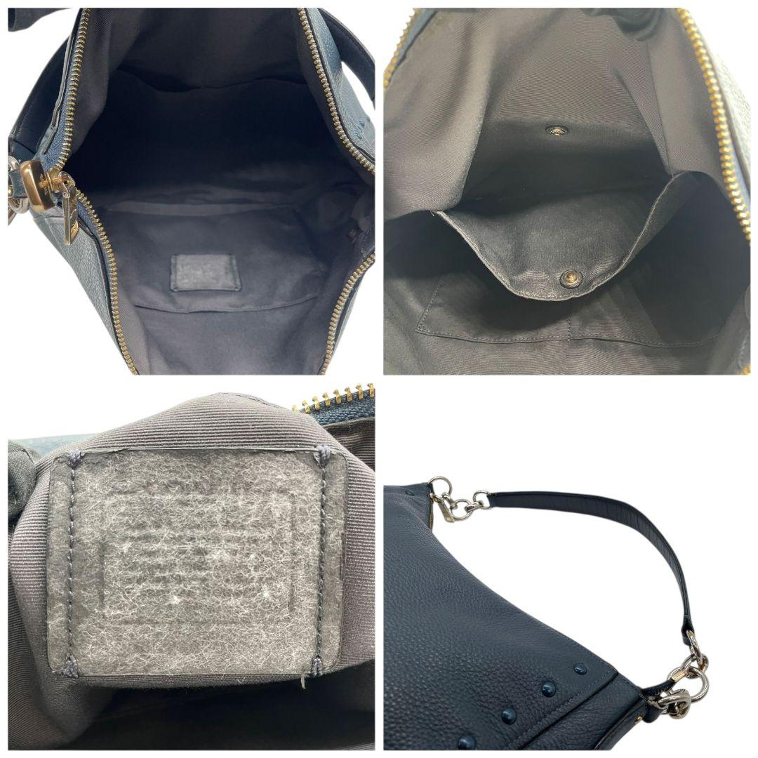 コーチ ハンドバッグ 紺 ネイビー ブルー スタッズ 2way ワンショルダー A4収納 トートバッグ ショルダーバッグ 斜め掛け可 肩掛け可 本革 レザー u14 COACH