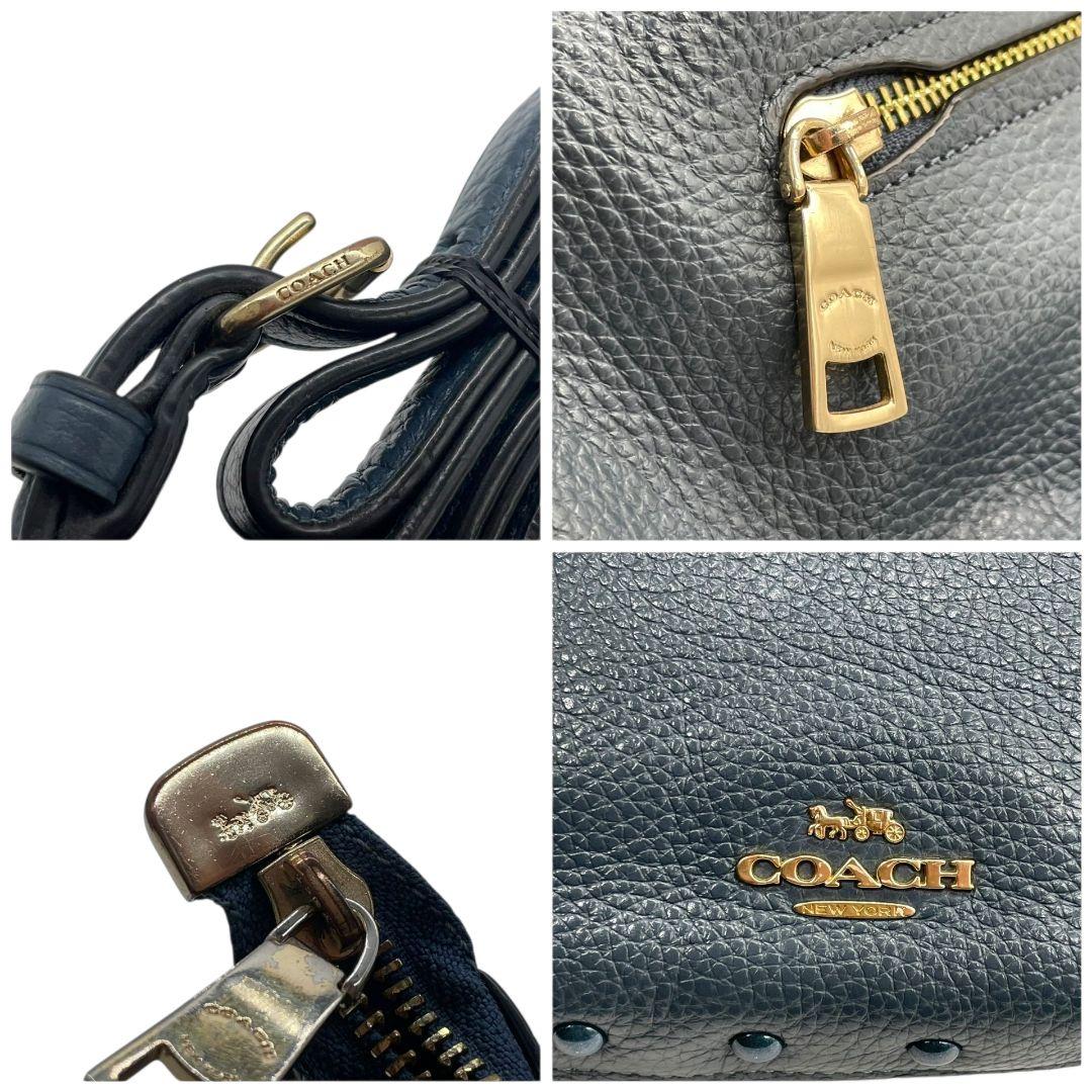 コーチ ハンドバッグ 紺 ネイビー ブルー スタッズ 2way ワンショルダー A4収納 トートバッグ ショルダーバッグ 斜め掛け可 肩掛け可 本革 レザー u14 COACH