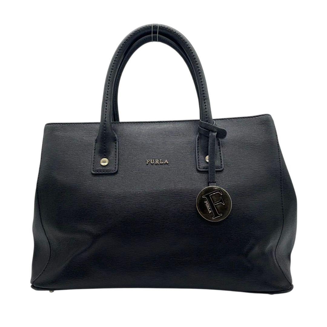 フルラ トートバッグ ブラック 2way レザー ショルダーバッグ ハンドバッグ 本革 ロゴチャーム ロゴプレート ゴールド金具 FURLA