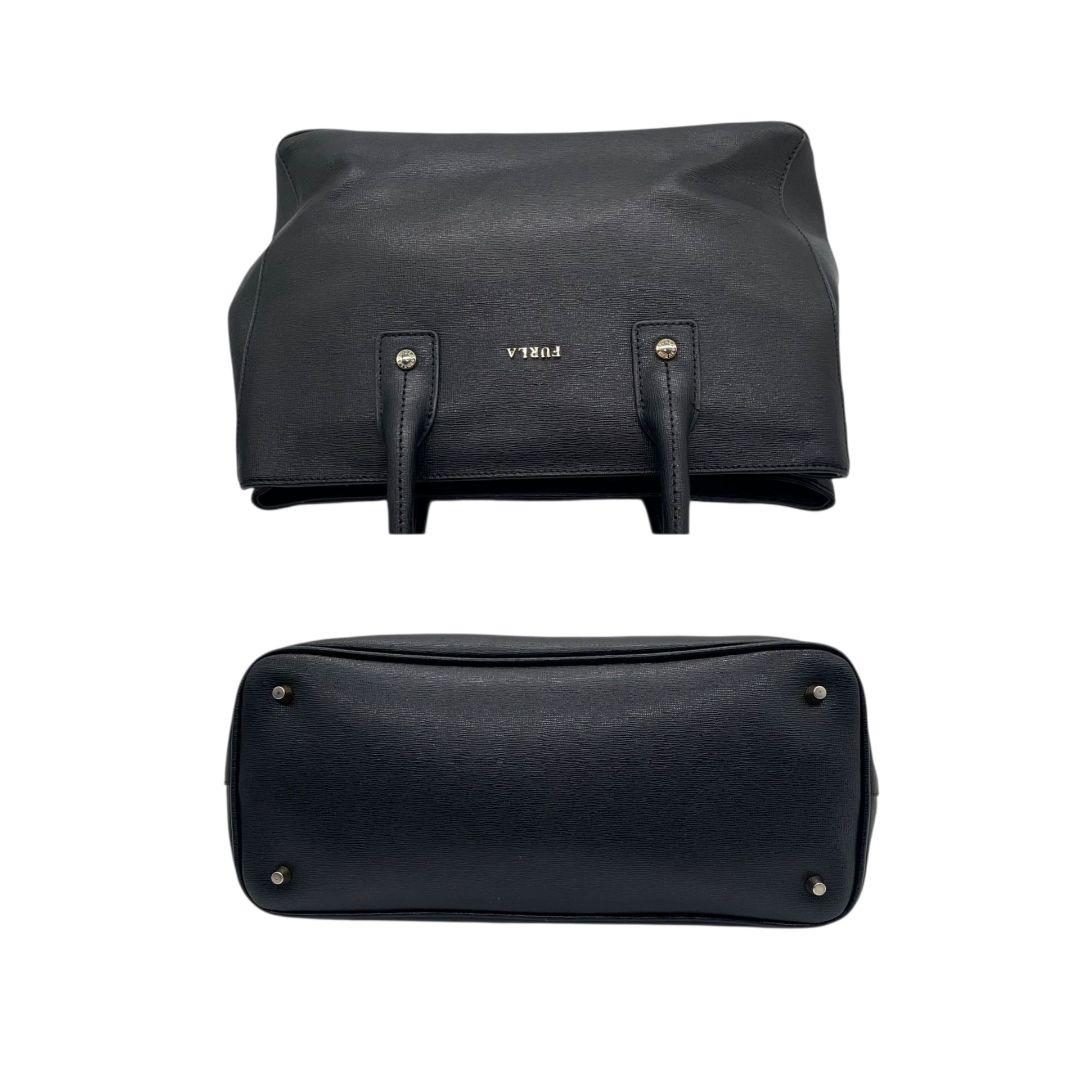 フルラ トートバッグ ブラック 2way レザー ショルダーバッグ ハンドバッグ 本革 ロゴチャーム ロゴプレート ゴールド金具 FURLA