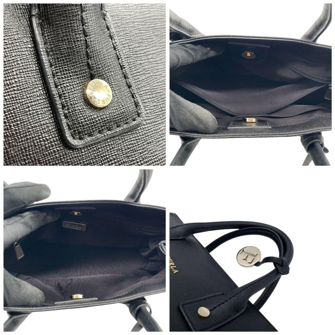フルラ トートバッグ ブラック 2way レザー ショルダーバッグ ハンドバッグ 本革 ロゴチャーム ロゴプレート ゴールド金具 FURLA