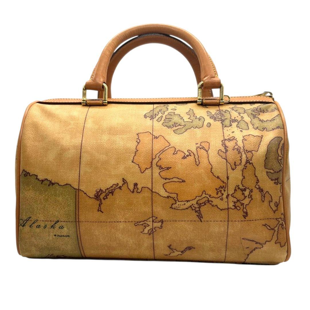 プリマクラッセ ボストンバッグ 茶 ブラウン 地図柄 世界地図 2way ショルダーバッグ ハンドバッグ トートバッグ 斜め掛け可 PVC ロゴタグ s50 PRIMA CLASSE