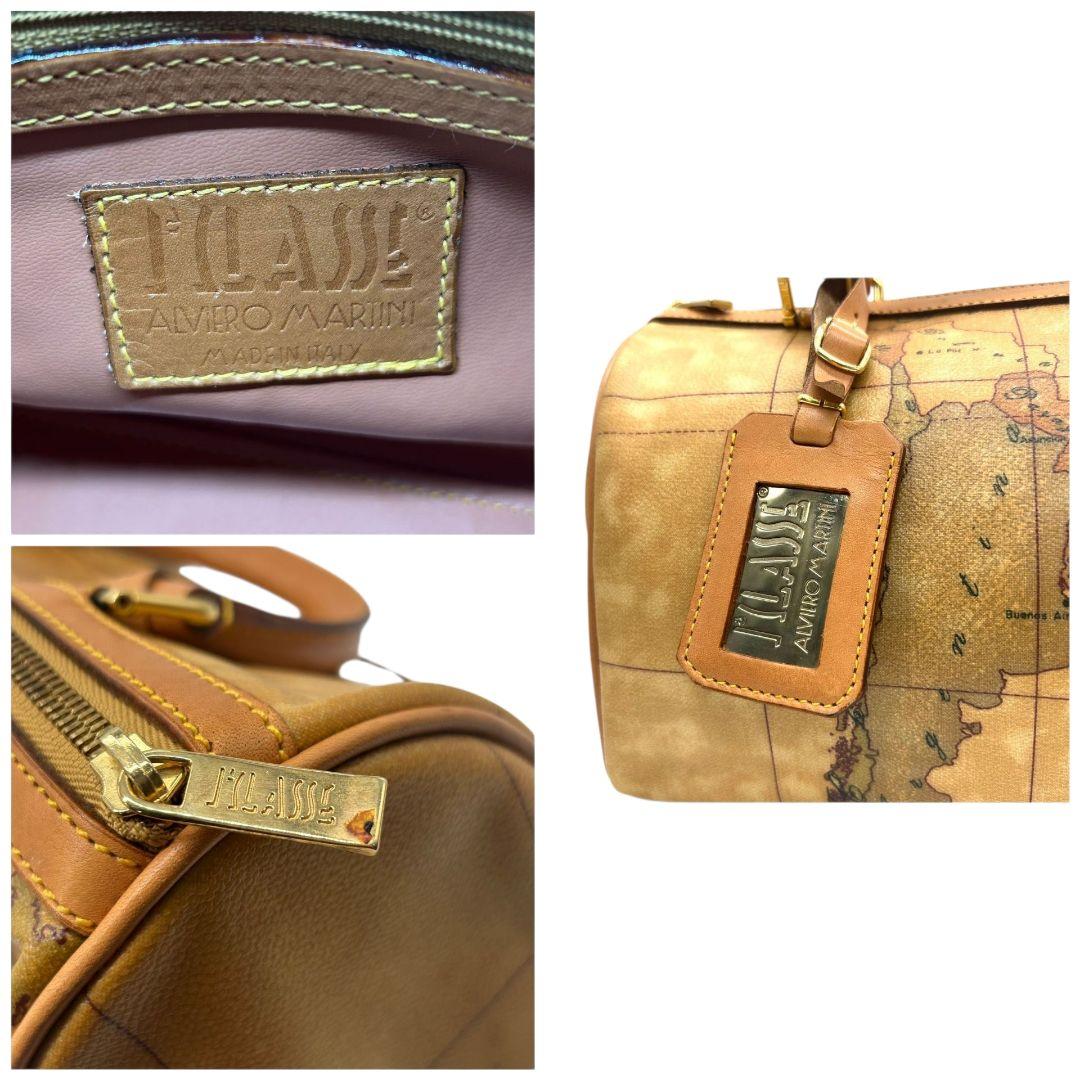 プリマクラッセ ボストンバッグ 茶 ブラウン 地図柄 世界地図 2way ショルダーバッグ ハンドバッグ トートバッグ 斜め掛け可 PVC ロゴタグ s50 PRIMA CLASSE