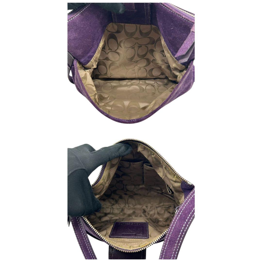 COACH コーチ ショルダーバッグ パープル 斜め掛け可 スエード レザー 本革 シルバー金具 チャーム付き s44