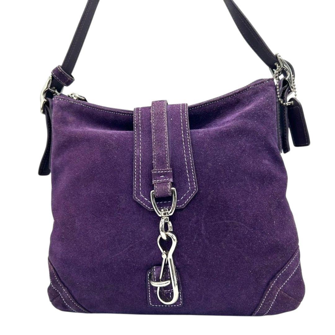 COACH コーチ ショルダーバッグ パープル 斜め掛け可 スエード レザー 本革 シルバー金具 チャーム付き s44