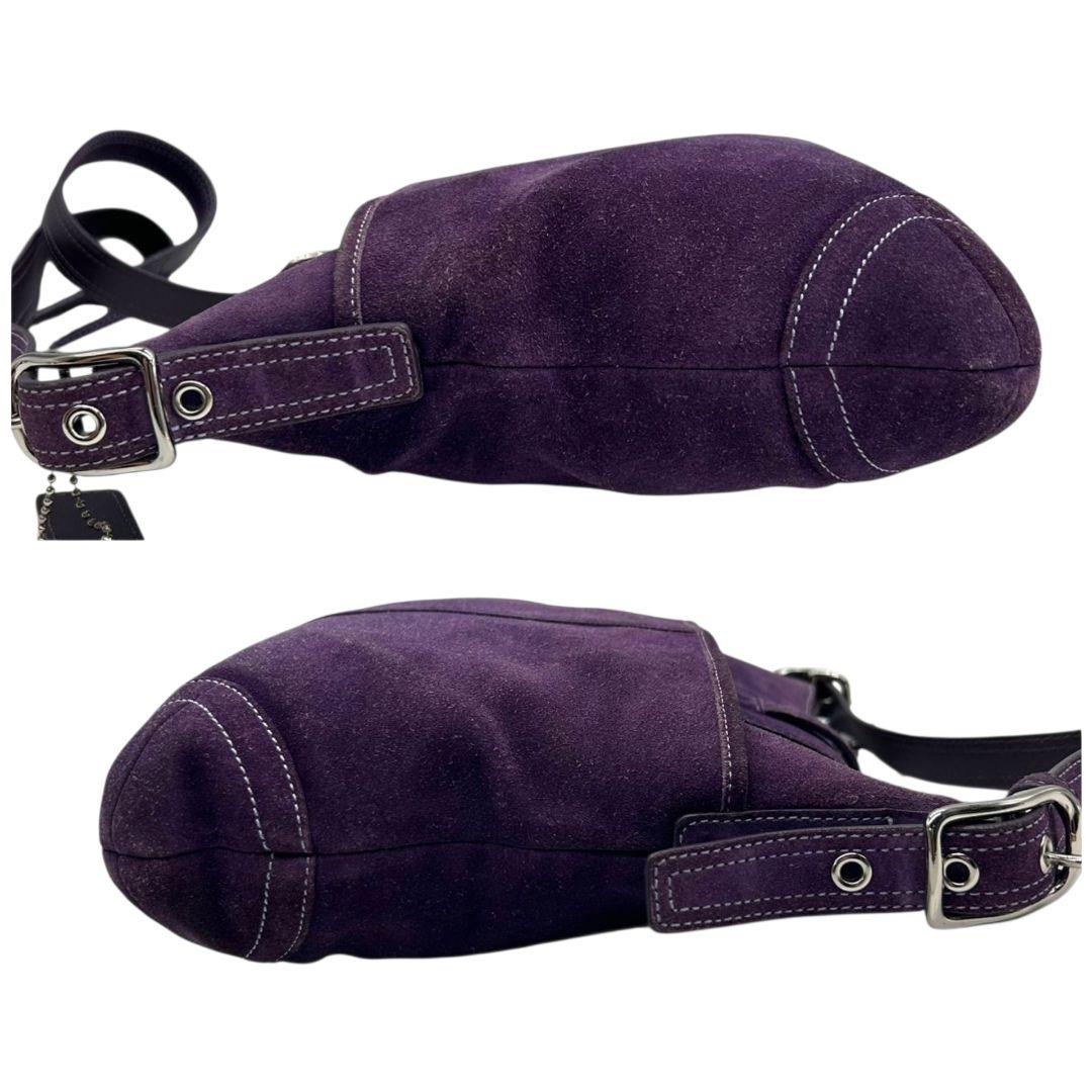 COACH コーチ ショルダーバッグ パープル 斜め掛け可 スエード レザー 本革 シルバー金具 チャーム付き s44