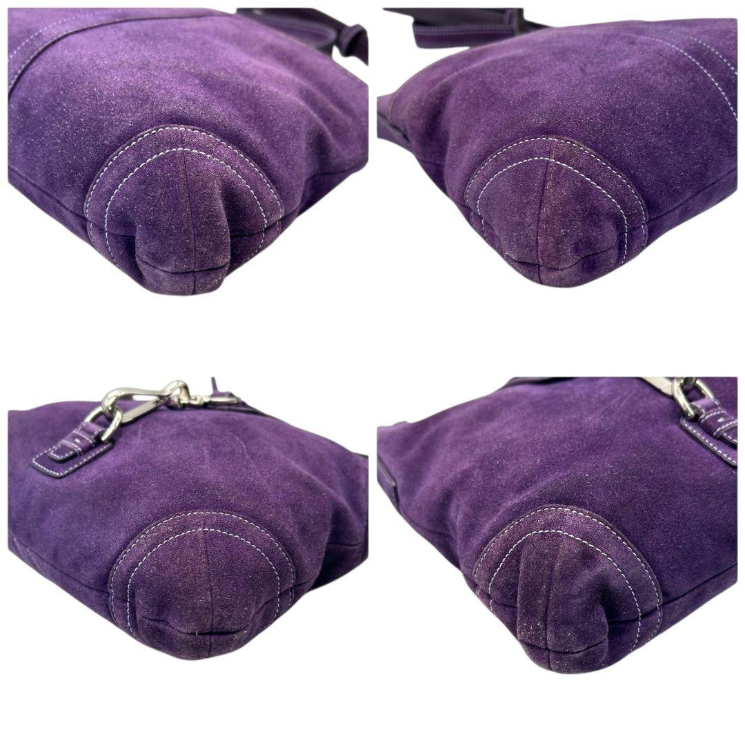 COACH コーチ ショルダーバッグ パープル 斜め掛け可 スエード レザー 本革 シルバー金具 チャーム付き s44