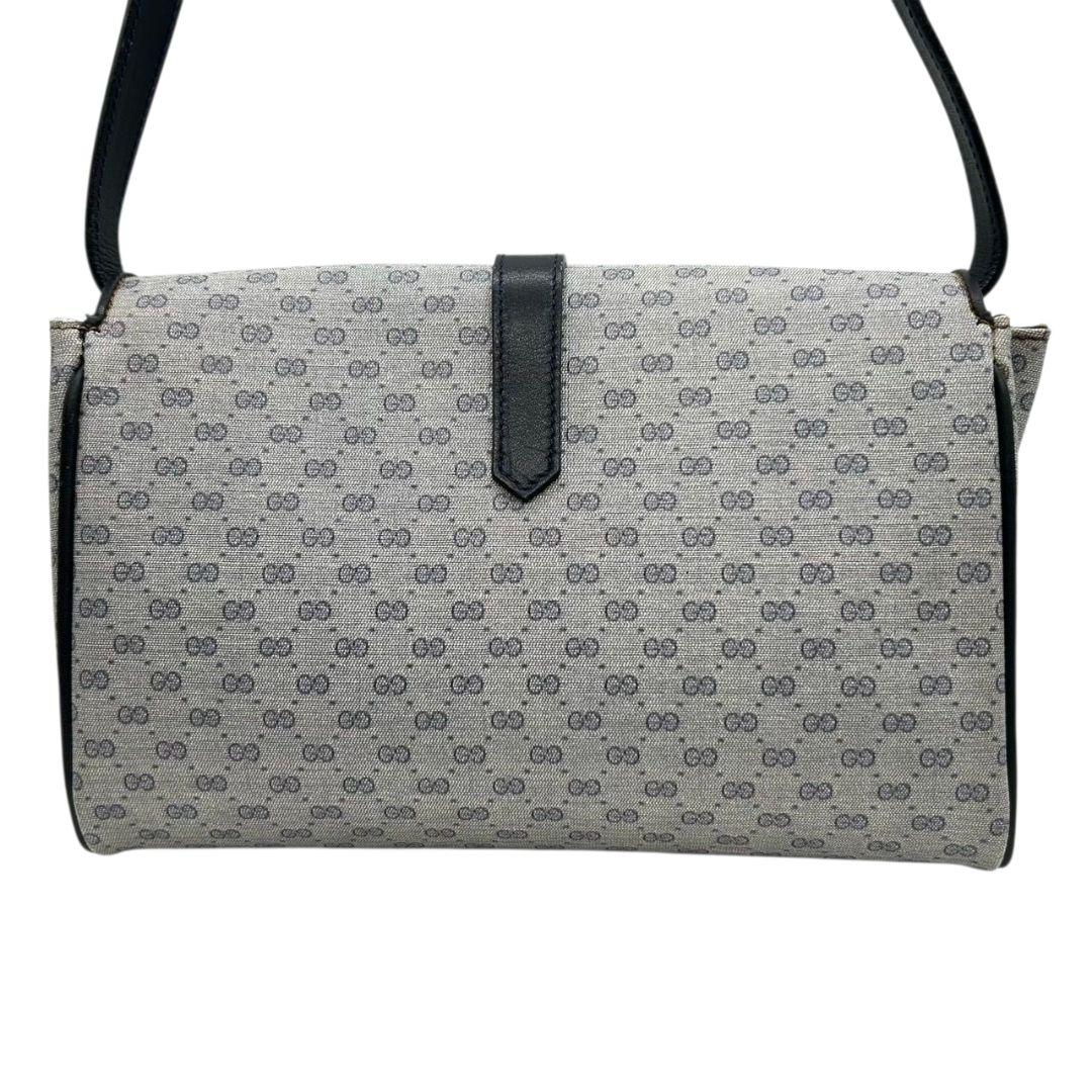 GUCCI グッチ ショルダーバッグ マイクロGG ネイビー 紺 PVC レザー フラップ 斜め掛け可 ゴールド金具 ロゴプレート クレストロゴ ヴィンテージ