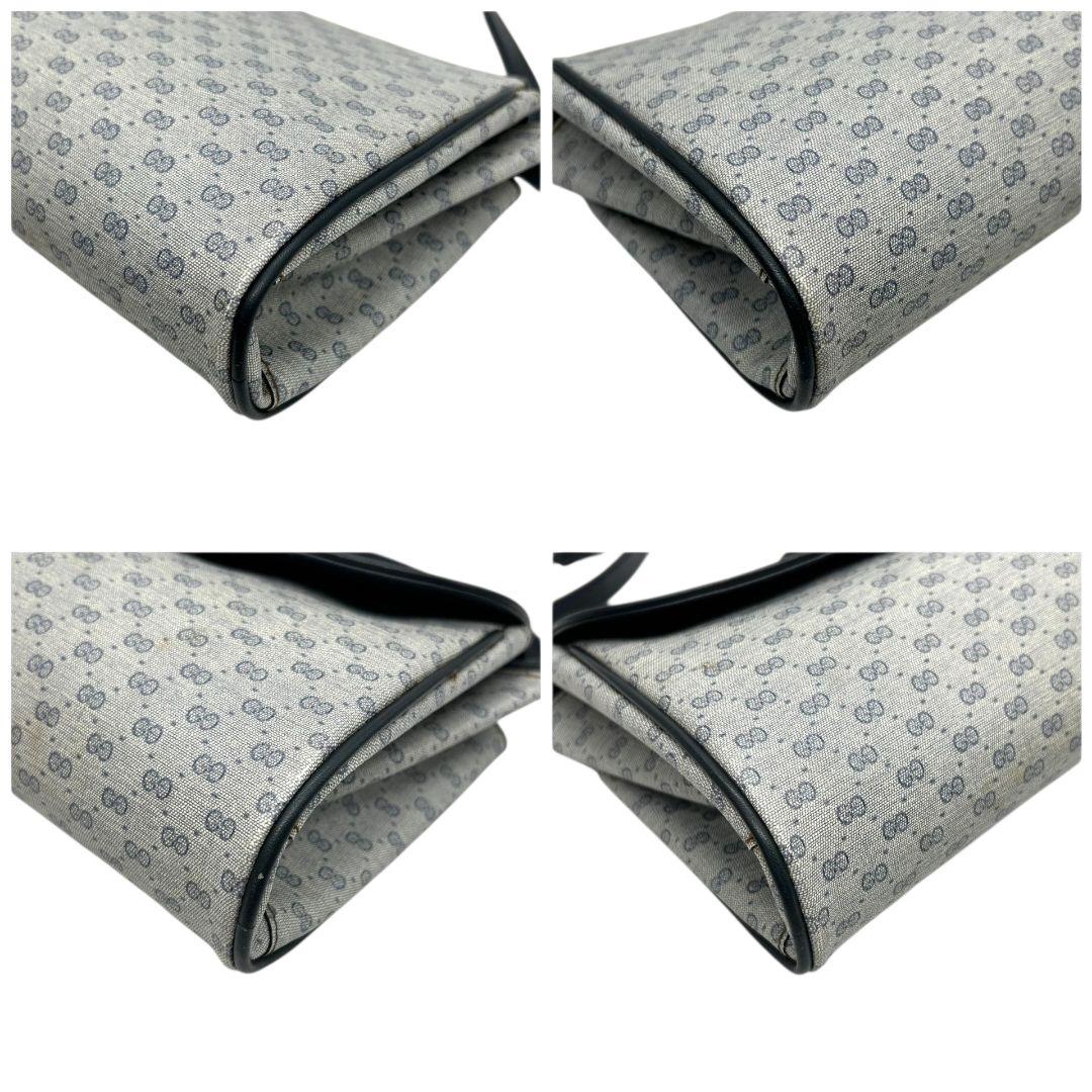 GUCCI グッチ ショルダーバッグ マイクロGG ネイビー 紺 PVC レザー フラップ 斜め掛け可 ゴールド金具 ロゴプレート クレストロゴ ヴィンテージ