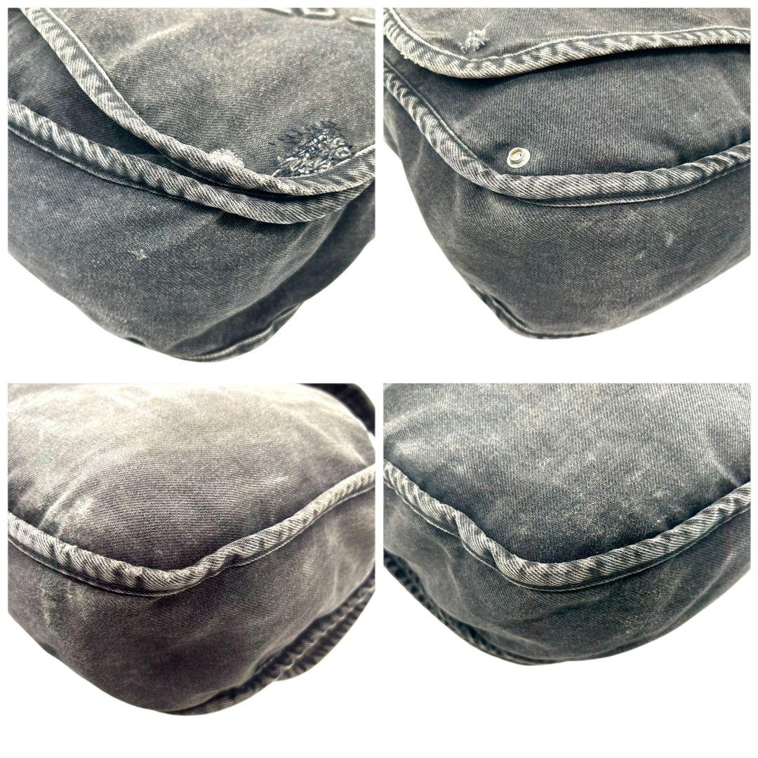 ハンティングワールド ショルダーバッグ 黒 デカロゴ デニム T8 A4収納 斜め掛け可 ワンショルダー ハンドバッグ トートバッグ ブラック グレー アメリカ製 HUNTING WORLD