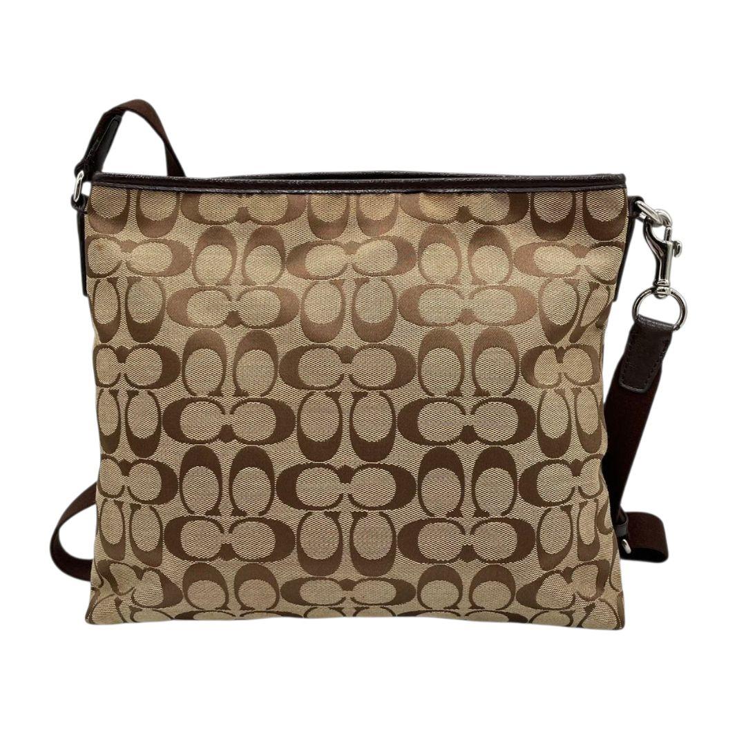 コーチ　ショルダーバッグ　茶　シグネチャー　斜め掛け可　A4収納　T7　COACH　キャンバス　レザー　本革　シルバー金具　F28502　ブラウン